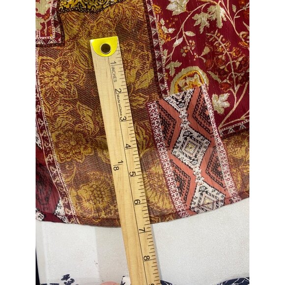 Leslie‎ Fay Midi Faux Wrap Dress Womens Size 6 Wine Patchwork Career Office - Picture 13 of 14